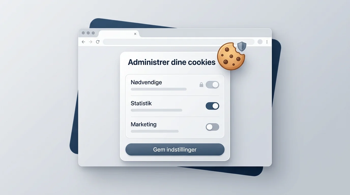 Konceptuel illustration af cookies og indstillinger i en webbrowser