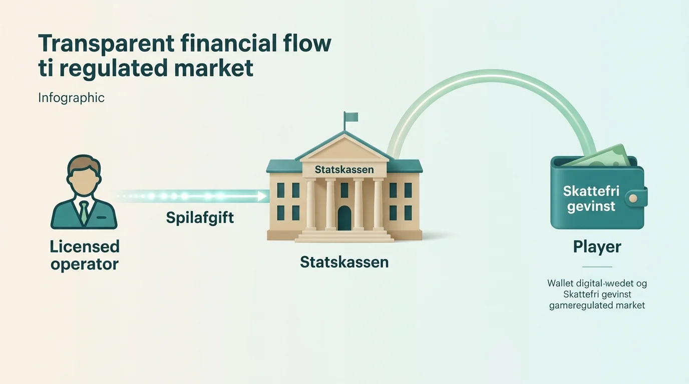 Illustration af hvordan udbyderens afgift gør spillerens gevinst skattefri