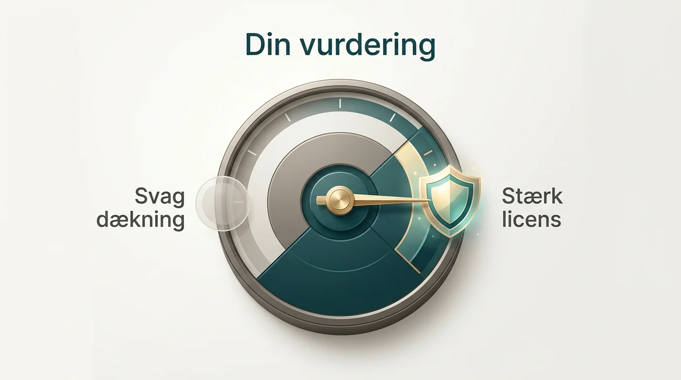 Kompas der peger langs en akse fra stærk licensbeskyttelse mod ingen licens som guide til vurdering