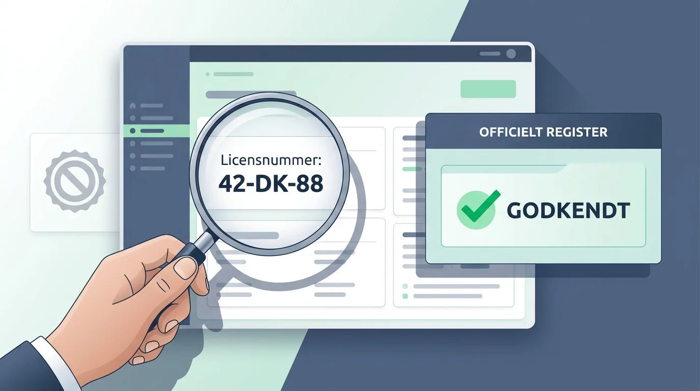 Person der kontrollerer et licensnummer mod et officielt register frem for at stole på et logo