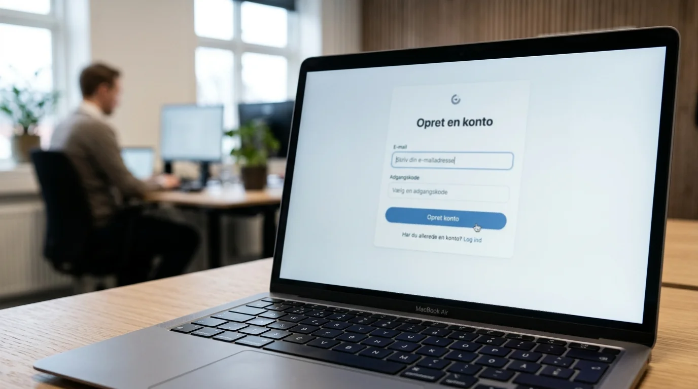 Registreringsformular med blot e-mail og adgangskode uden MitID-login